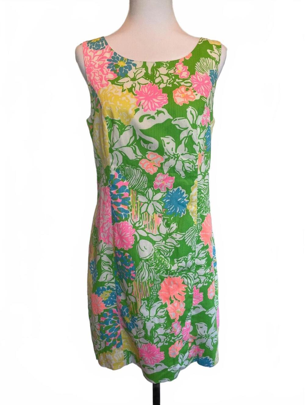 Lilly Pulitzer Cathy Shift Dress Hibiscus Stroll Green Floral Sleeveless Size 6